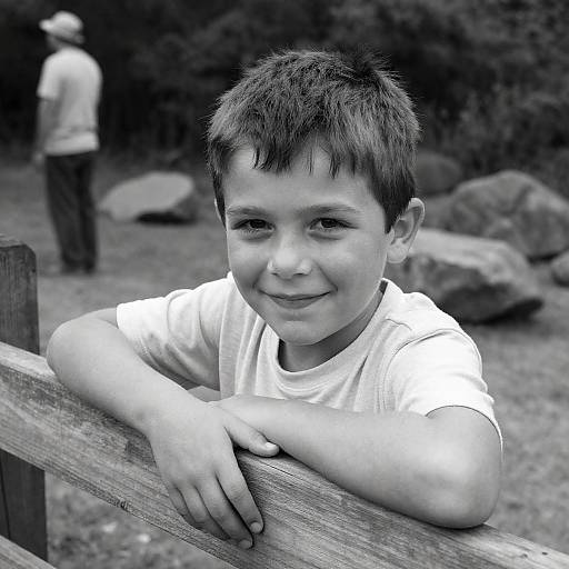 Smiling Boy Leaning on Wooden Fence