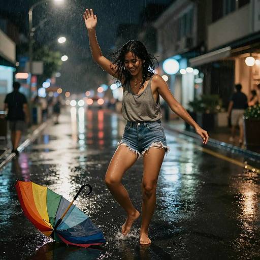Carefree Dancing in Rainy Night