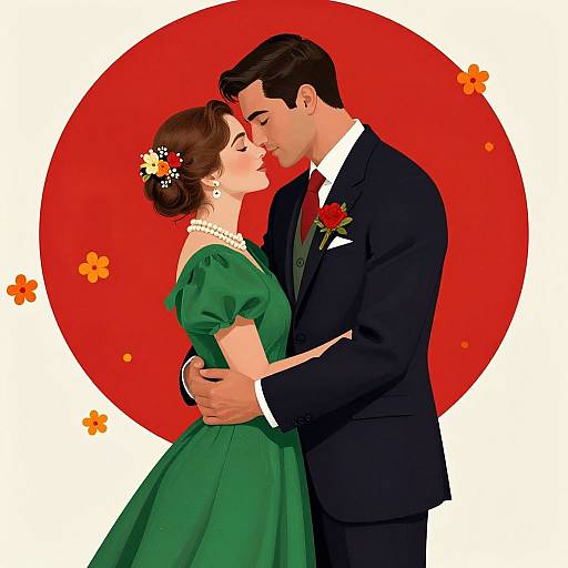 Elegant Romantic Embrace in Vibrant Art