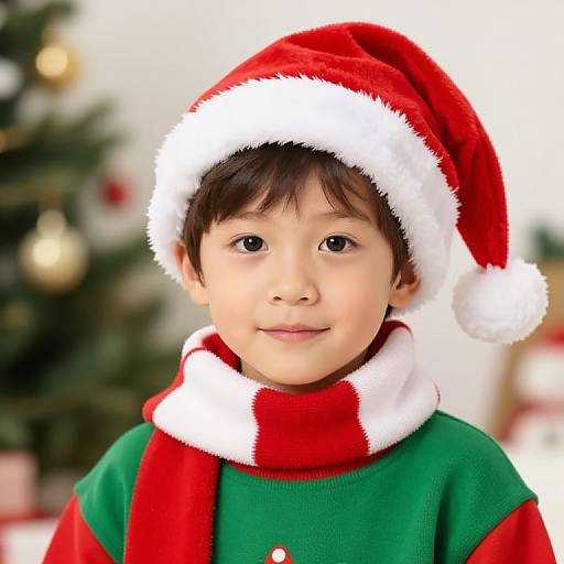 Boy in Santa Hat and Festive Outfit