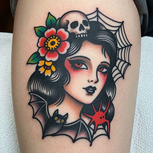 Gothic Woman Tattoo with Dark Elements