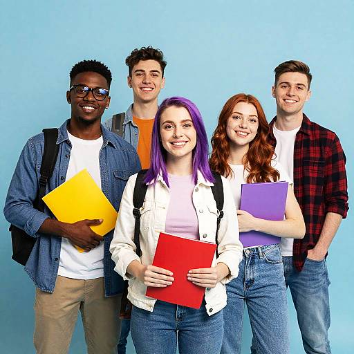 Diverse College Students Holding Colorful Folders