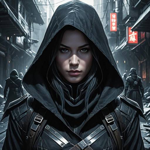 Shadow Assassin with Hood in Dystopian Alley
