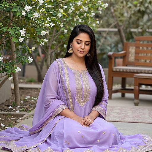 Serene Woman in Lavender Pakistani Suit