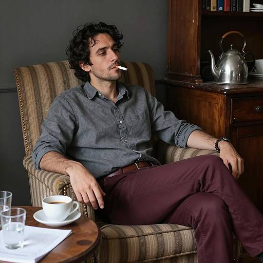 Casual Man in Striped Armchair Scene