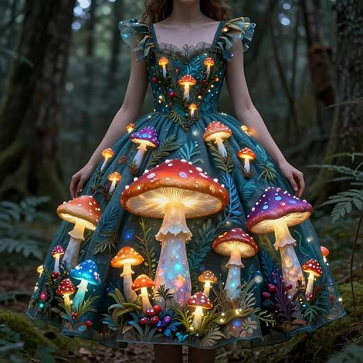 Whimsical Bioluminescent Mushroom Gown