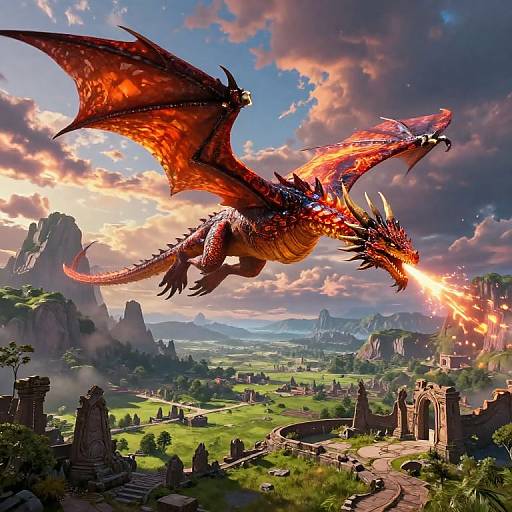 Golarian Dragon Over Lush Ruins