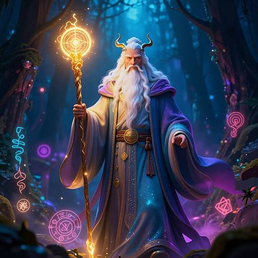 Wise Ancient Wizard in Enchanted Forest