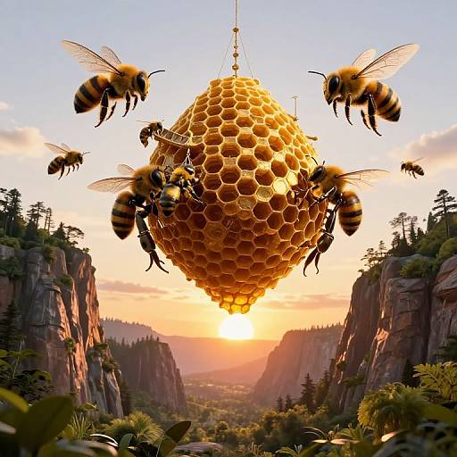 Mechanical Bees Building Golden Honeycomb Citadel