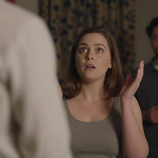 Surprised Woman in Dimly Lit Room