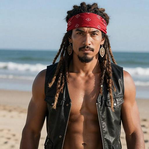 Muscular Man on Sandy Beach Portrait