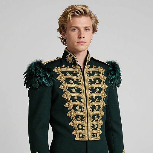Regal Young Man in Embroidered Military Jacket