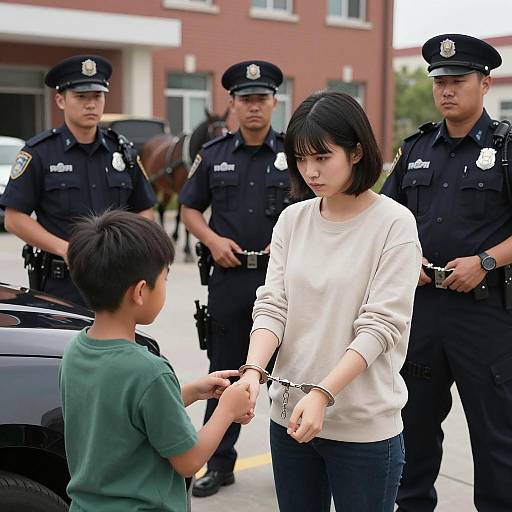 Young Boy Observes Handcuffed Woman