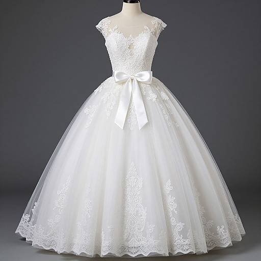 Elegant White Lace Embroidered Ball Gown