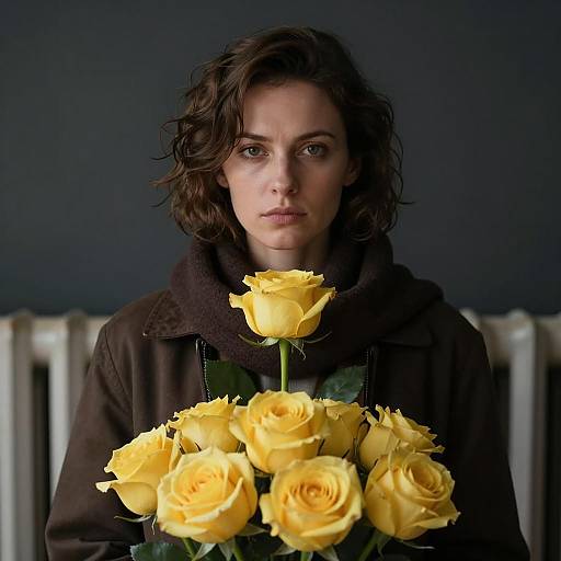 Serious Woman with Yellow Rose Portrait