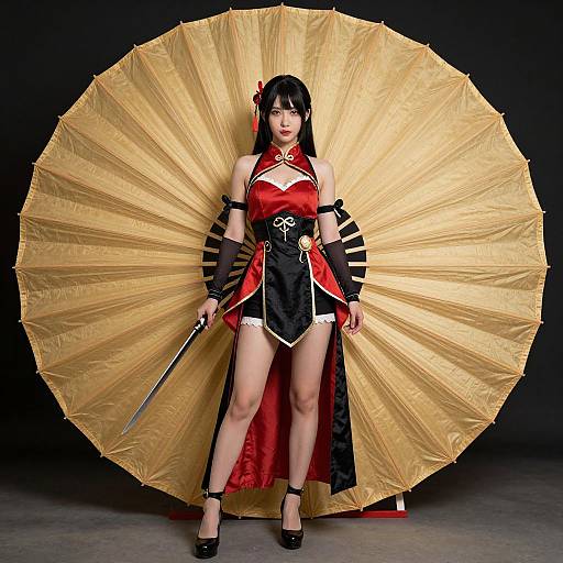 Woman in Red Blade Costume