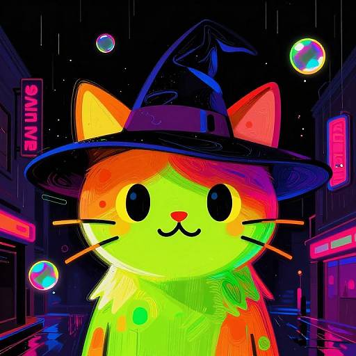 Neon Noir Pop Art Cat Illustration