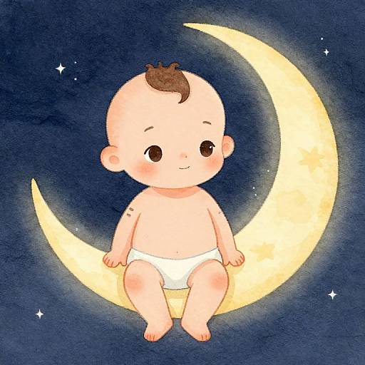 Delicate Watercolor Moon Baby Illustration