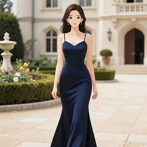 Elegant Woman in Castle Courtyard