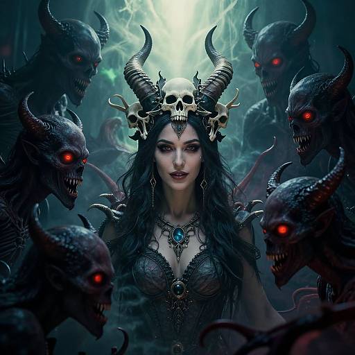 Serene Woman Among Demonic Entities