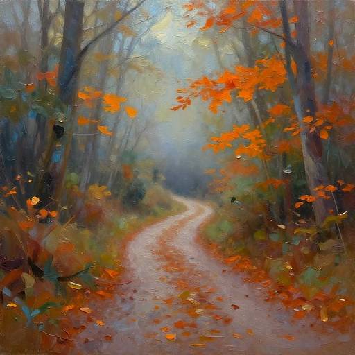 Misty Autumn Forest Oil Painting