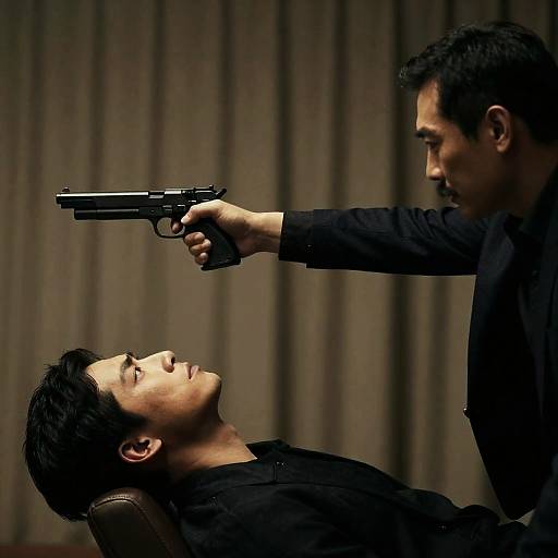 Tense Standoff in Dimly Lit Room