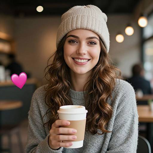Cozy Café Portrait with Heart Emoji