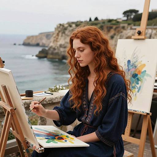 Serene Coastal Artist Painting Outdoors