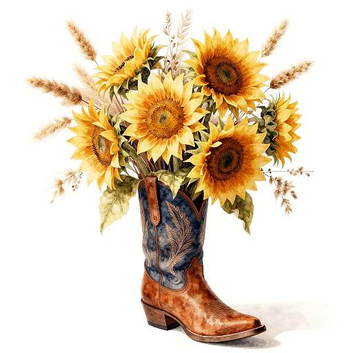 Cowgirl Boot Sunflower Watercolor Planter