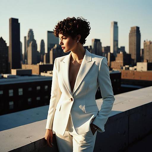 High-Fashion Curly Pixie Cut in Urban Setting