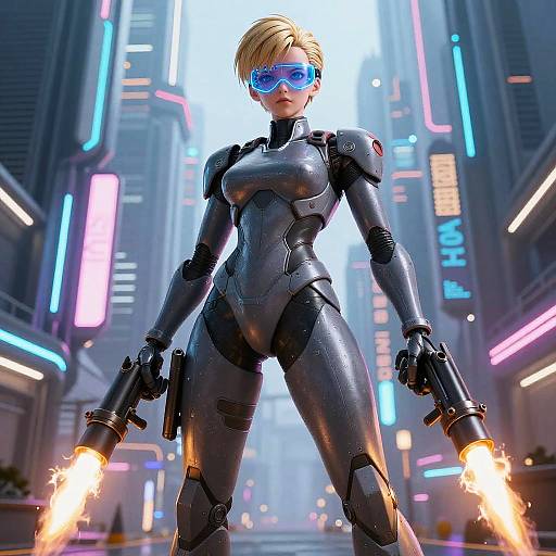 Mecha-Inspired Android 18 in Neon City