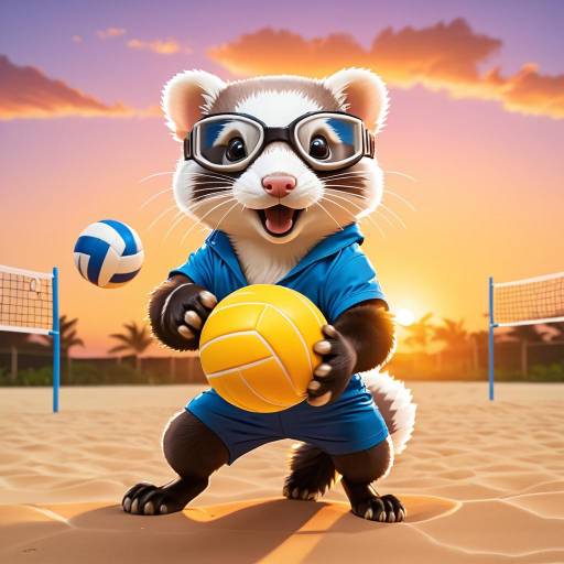 Ferret Playing Volleyball at Sunset