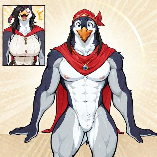 Muscular Penguin on a Snowy Beach