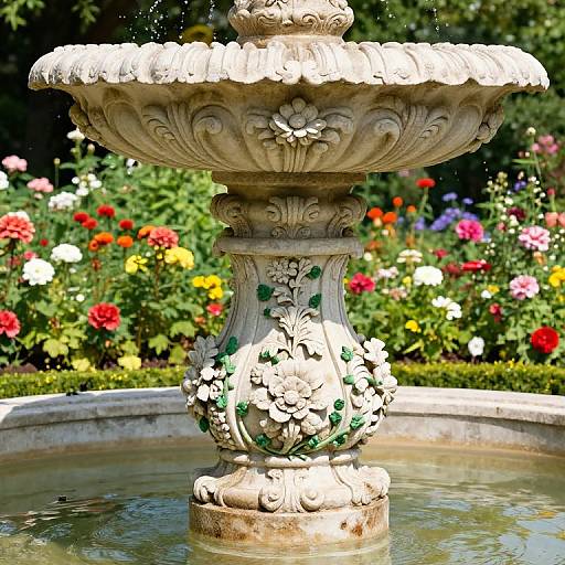 Baroque Floral Frieze on Garden Fountain
