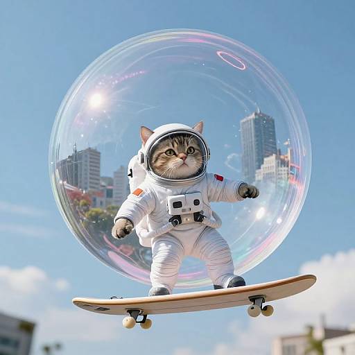 Whimsical Astronaut Cat in Space