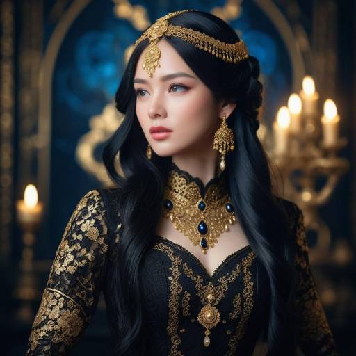 Elegant Fantasy Woman in Black and Gold