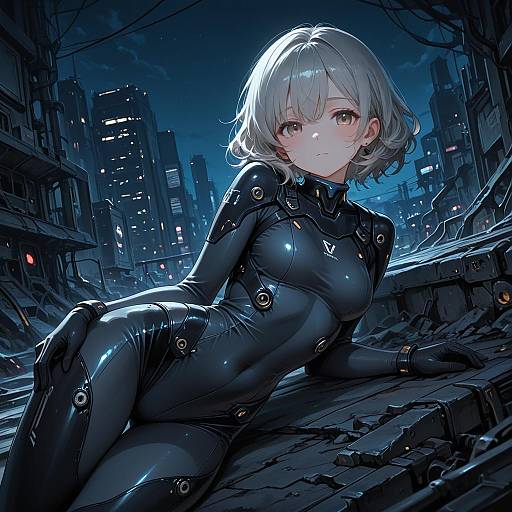 Cyberpunk Girl in Black Bodysuit