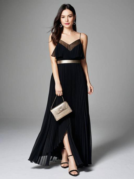 Elegant Woman in Black Evening Dress