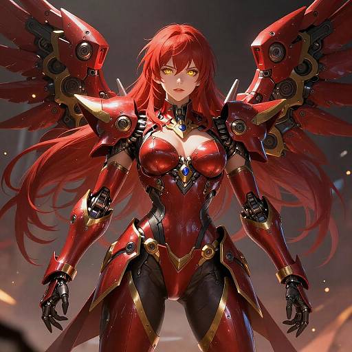 Red-haired Mech Girl with Mechanical Wings