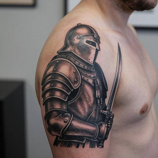Armored Warrior Tattoo on Shoulder