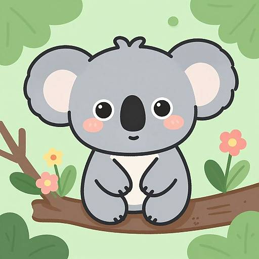 Cute Cartoon Koala in Nature