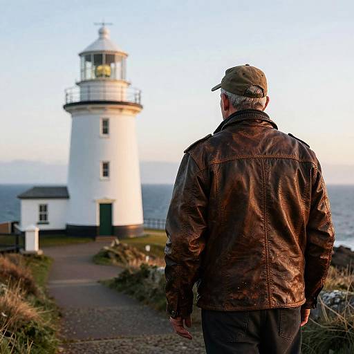 Sea-Worn Lighthouse Keeper at Dawn