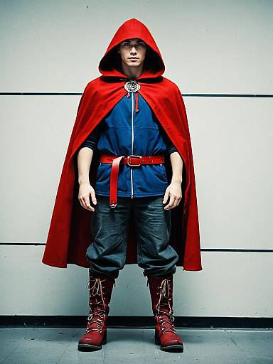 Man in Red Hooded Cape Costume