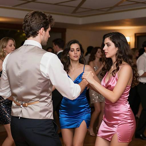 Vibrant Party with Dancers in Shiny Dresses