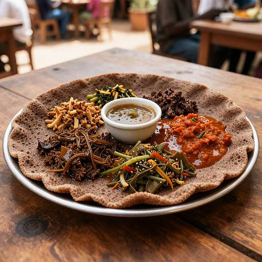 Sunlit Ethiopian Injera Platter in Courtyard