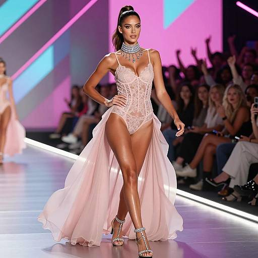 Glamorous Runway Model in Neon Lights