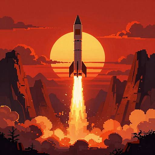 Rocket Launch at Fiery Sunset