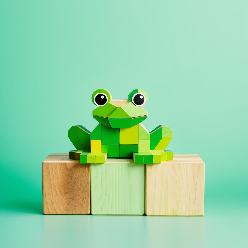 Wooden Block Frog on Mint Backdrop