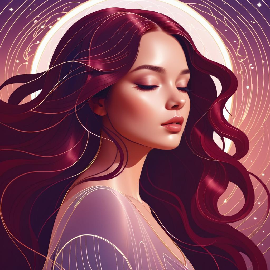 Ethereal Woman with Burgundy Hair Illustration