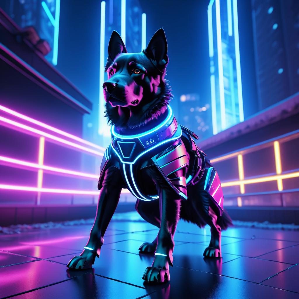 Cybernetic Dog in Urban MTV Aesthetic